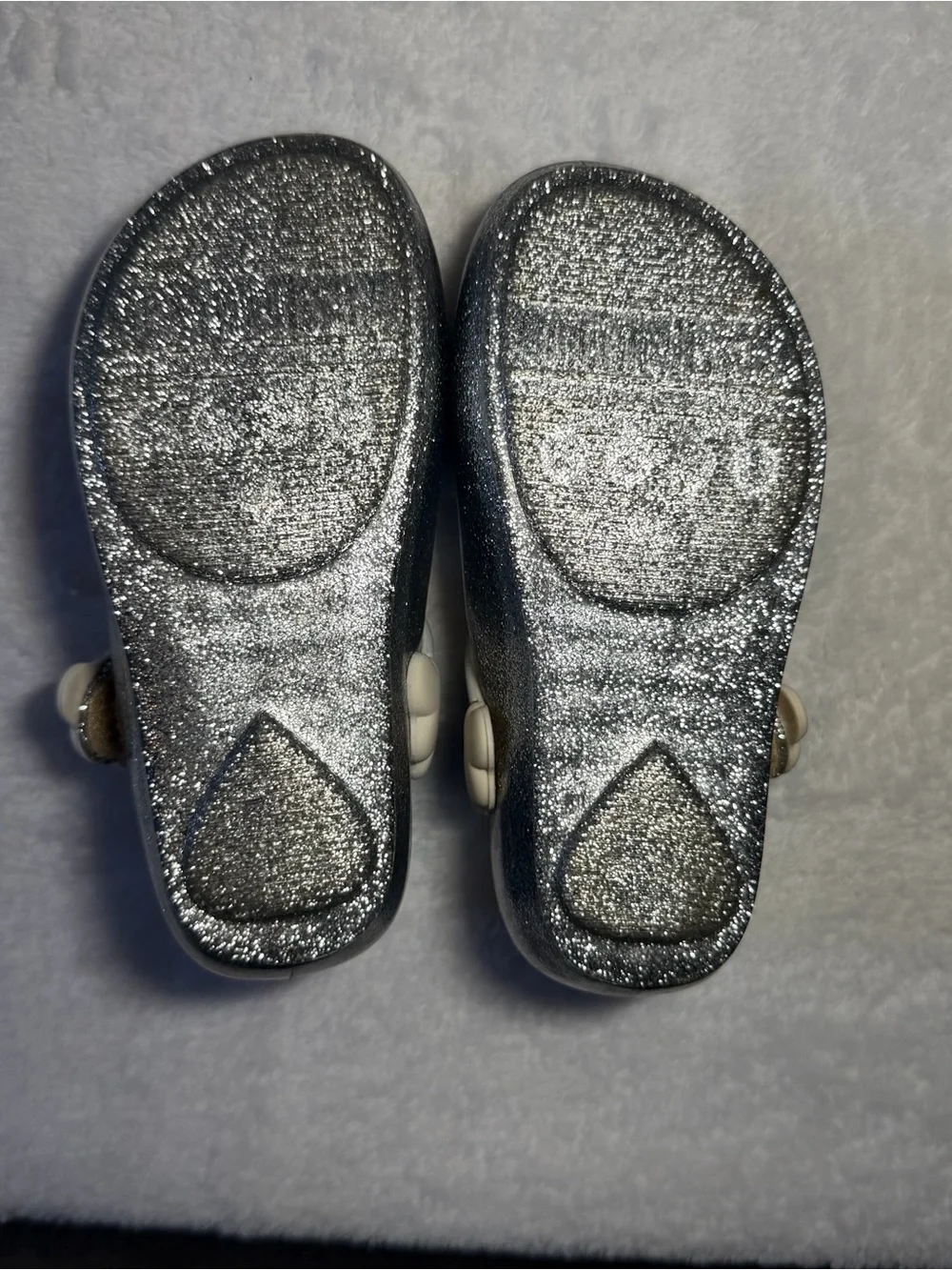 Mini Melissa Silver Glitter Mary Janes with Pink Unicorn Appliqués